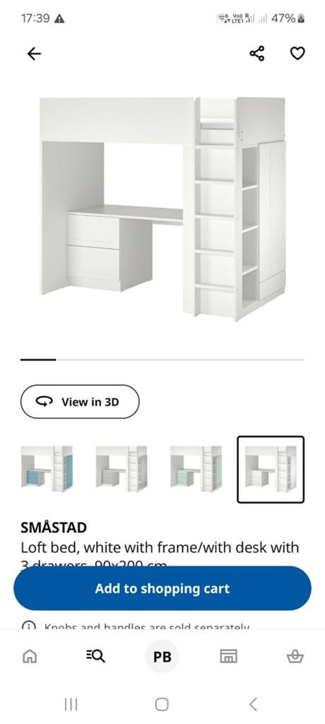 Ikea Smastad hoogslaper met kast, plank en bureau, Ophalen, Eenpersoons, Zo goed als nieuw, 90 cm