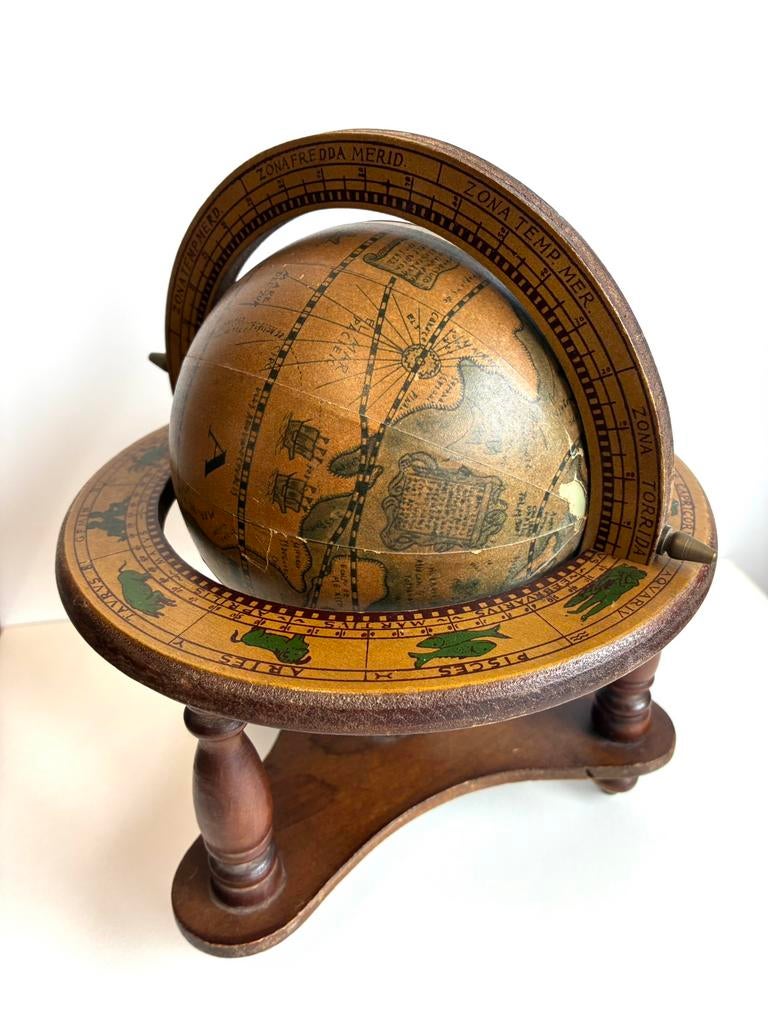 Prachtige vintage houten wereldbol, Antiek en Kunst, Ophalen of Verzenden