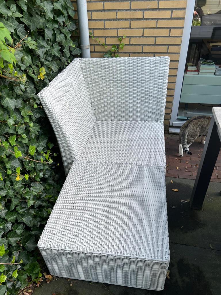 Wicker hoekdeel + voetenbank van het merk Bellagio/Kees Smit, Huis en Inrichting, Ophalen of Verzenden, Zo goed als nieuw, Rechthoekig