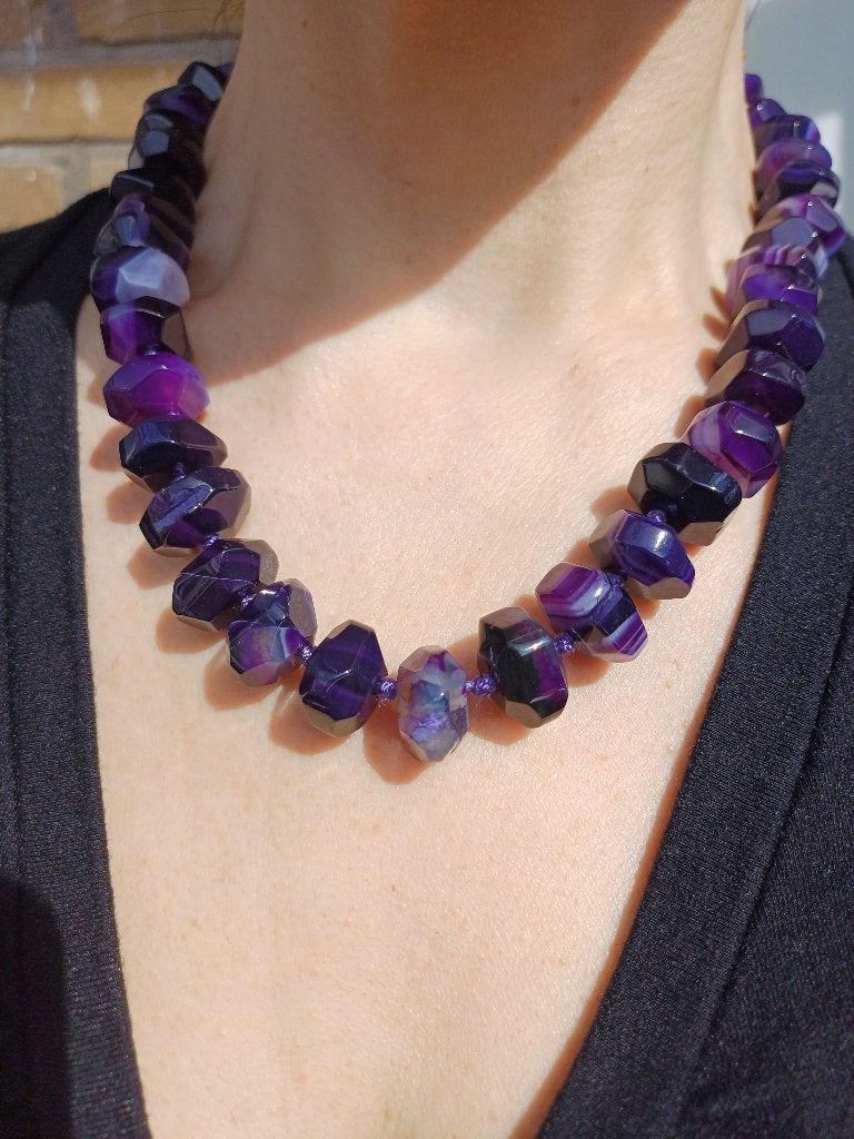 Vanoli collier ketting van geslepen paarse agaat, Daiva1973@hotmail.com, Vanoli, Amsterdam, Paars