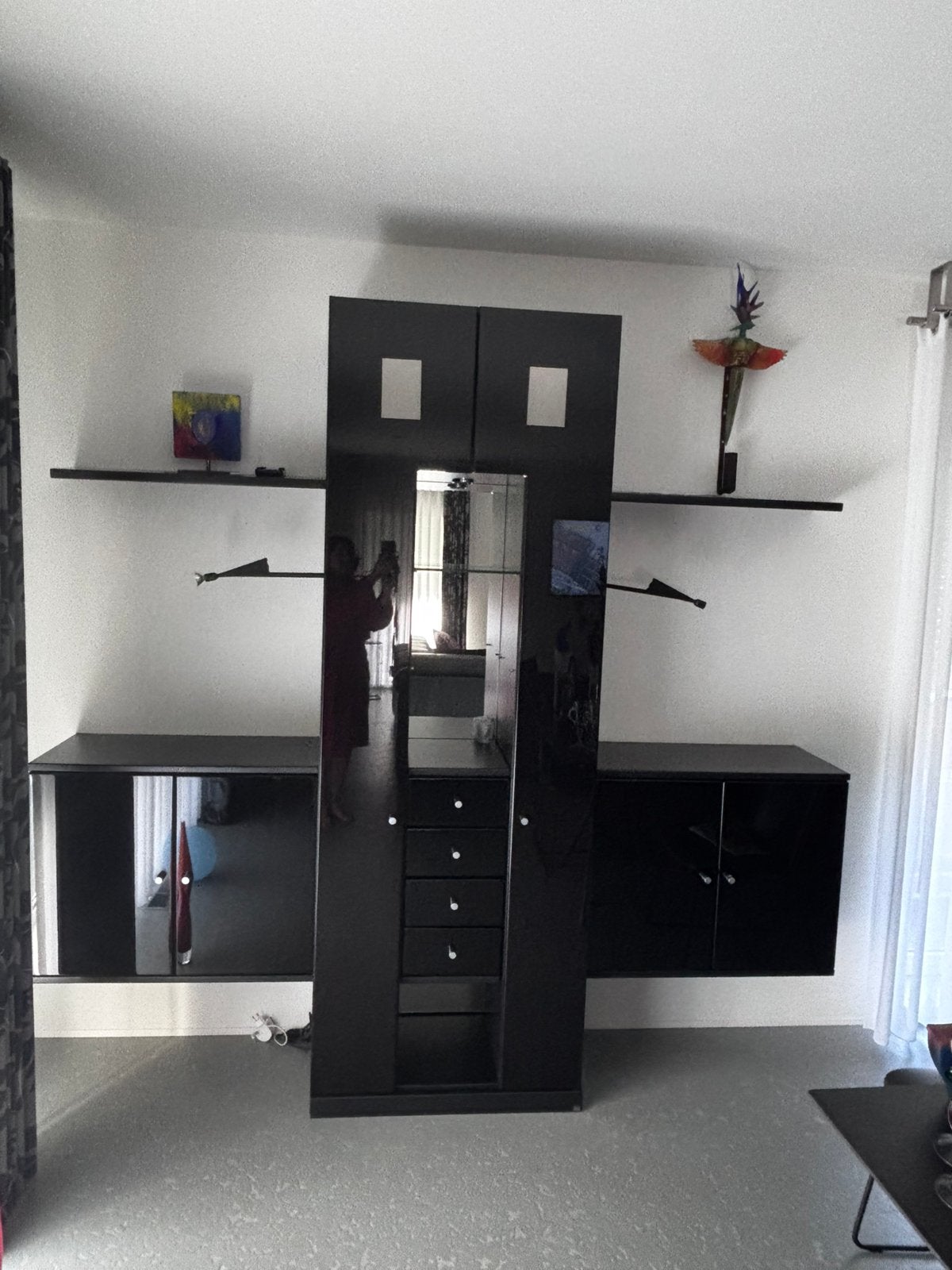 Rolf Benz Design Wandmeubel Hoogglans Zwart - 245cm breed, 200 cm of meer, Met lade(s), Overige houtsoorten, Ophalen of Verzenden
