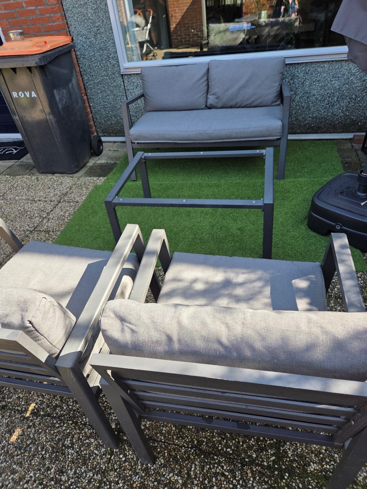 Tuinset met glasplaat - 2 stoelen, bank en tafel, Tuin en Terras, Ophalen, 4 zitplaatsen, Gebruikt, Bank