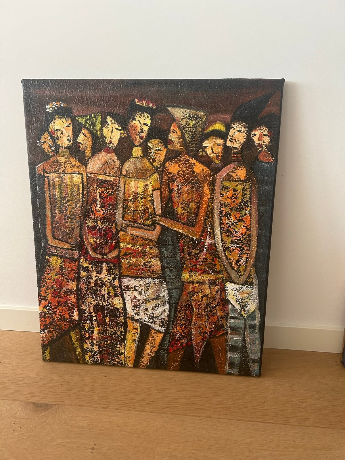 Balinees schilderij van Dek - 50x65 cm, Figuren, Handgeschilderd, Ophalen of Verzenden, Olieverf
