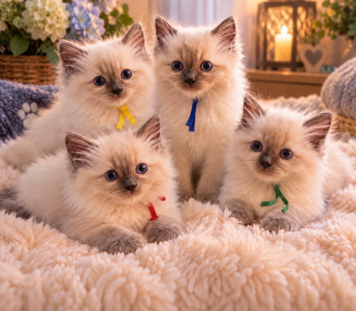 Vier raszuivere bleu minted ragdoll kittens, Meerdere dieren, 0 tot 2 jaar