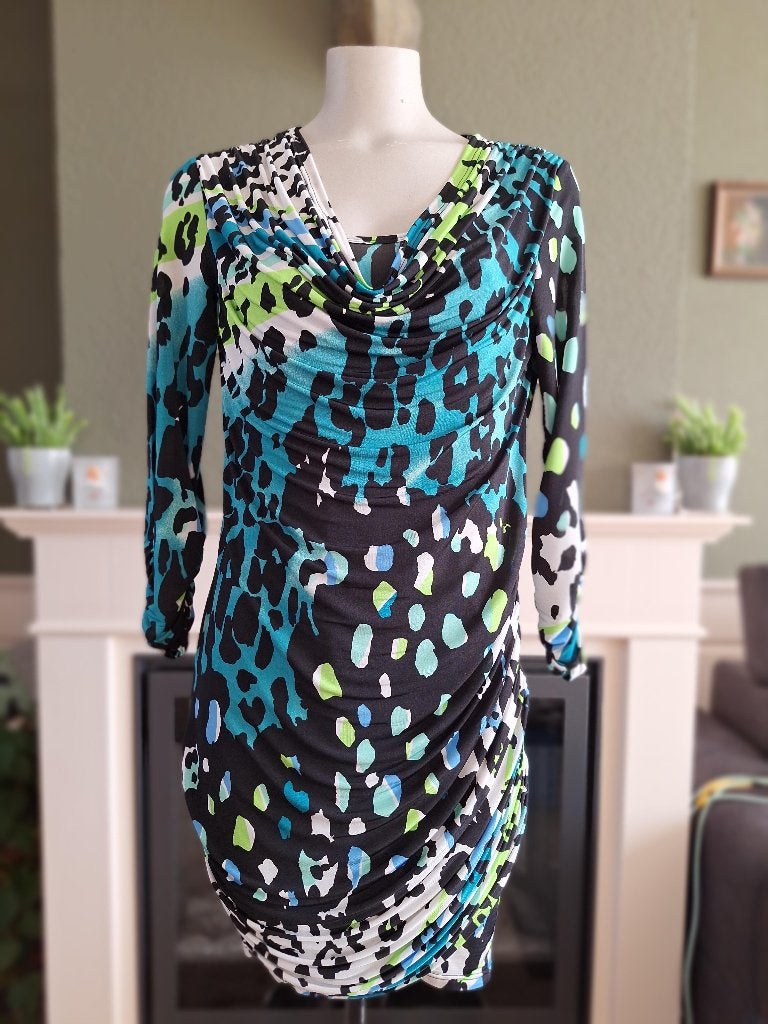 Jane Lushka kleurrijke luipaard print jurk S 36, Zo goed als nieuw, Jane Lushka, Knielengte, Maat 36 (S)