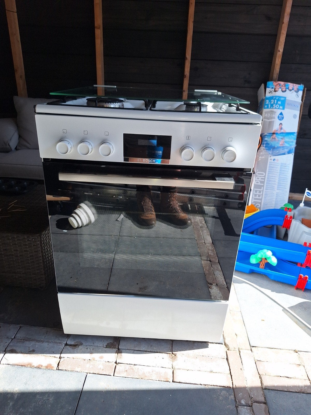 Bosch gasfornuis met oven., Witgoed en Apparatuur, Ophalen, Gebruikt, 4 kookzones, Energieklasse A of zuiniger