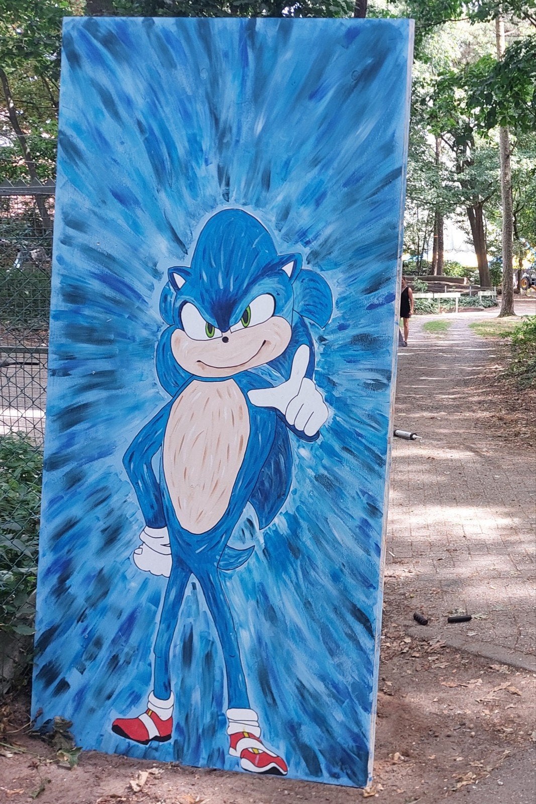Handgeschilderd Sonic the Hedgehog Schilderij, Antiek en Kunst, Ophalen, Acrylverf, Hout, Handgeschilderd