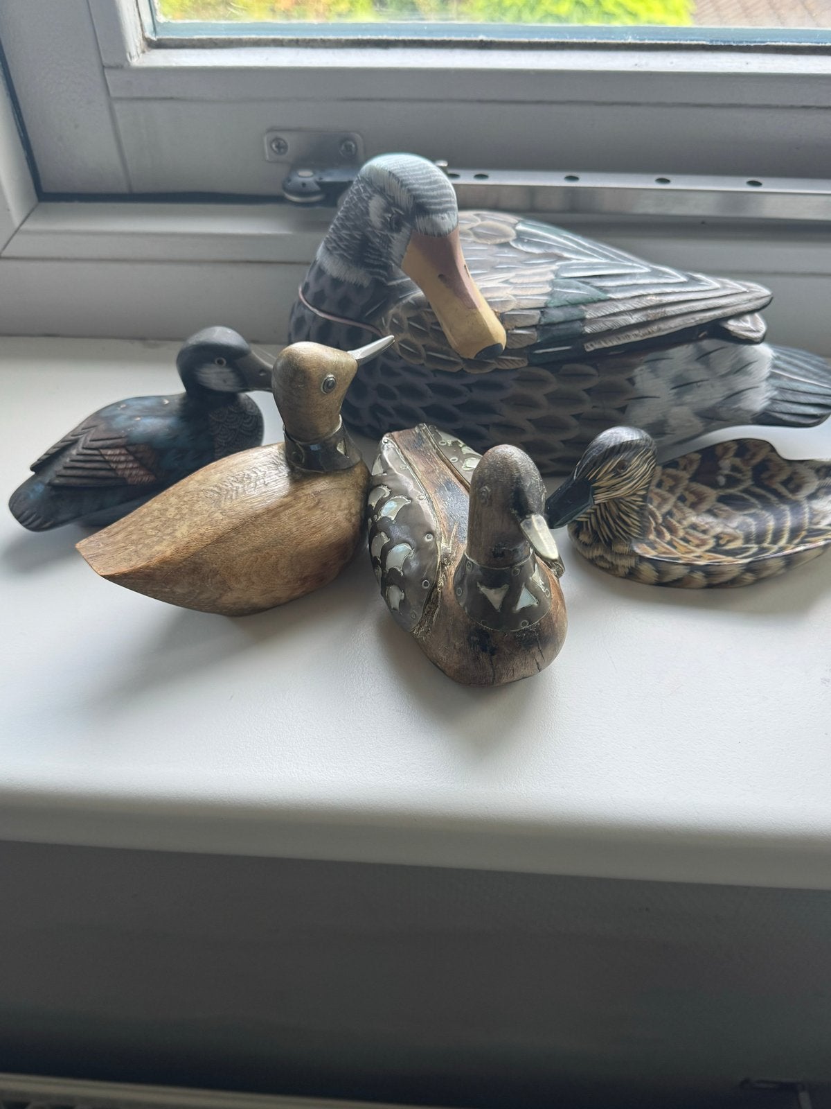 Verzameling van handgesneden houten eenden, Ophalen of Verzenden