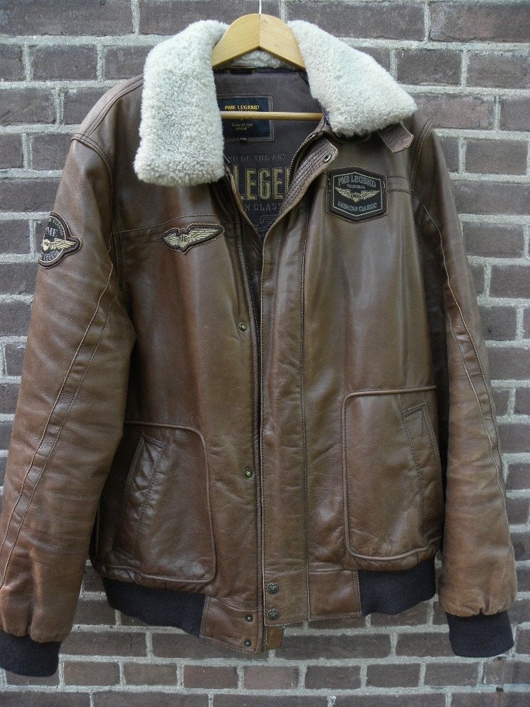 PME Hudson lederen piloten jas Bomber jacket z.g.a.n. XXL, Bruin, Overige maten, Ophalen of Verzenden, Zo goed als nieuw