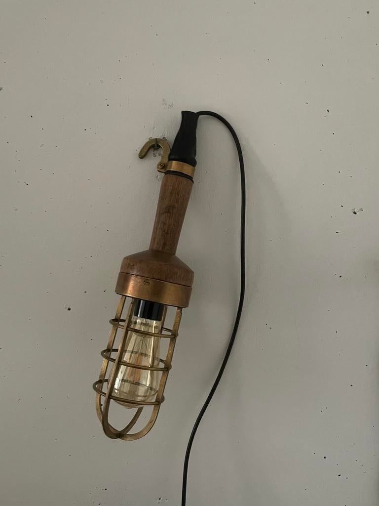 Antieke looplamp, Ophalen of Verzenden, Zo goed als nieuw, Hout, Vintage industrieel antiek