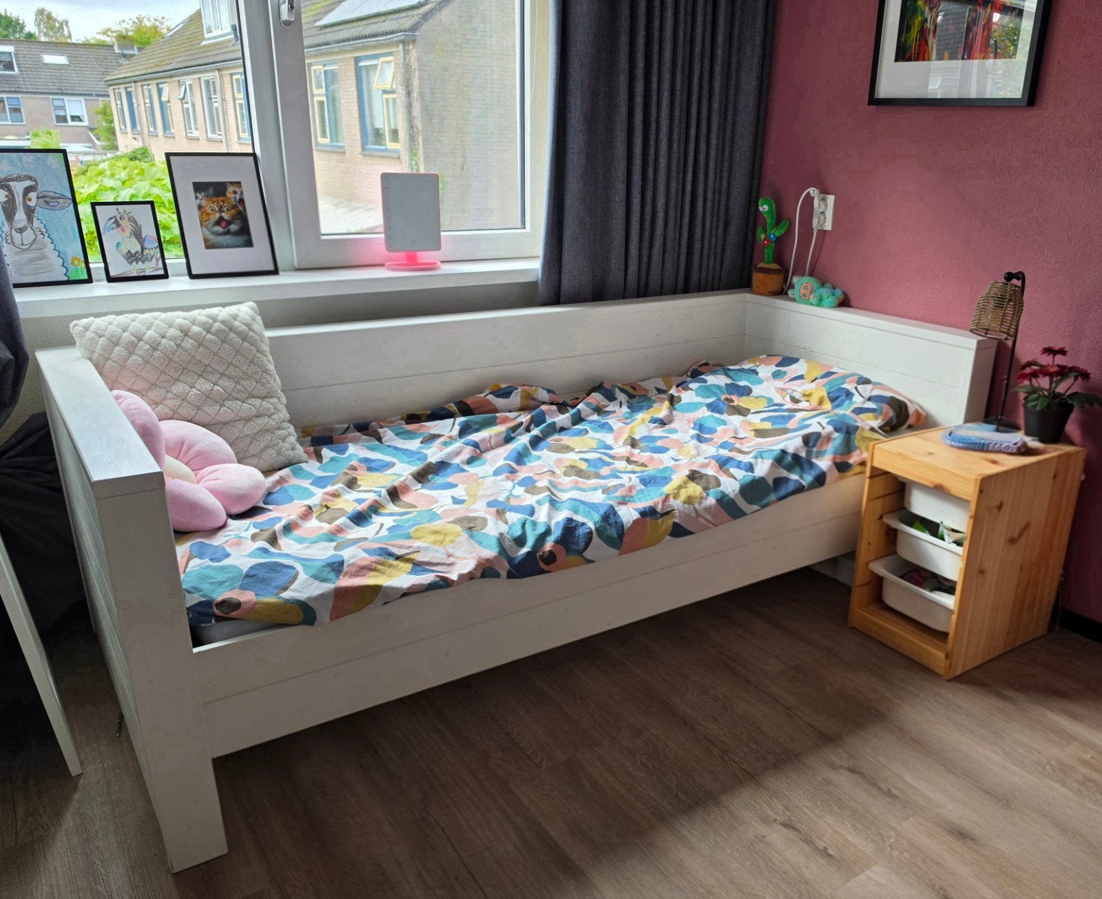 Woood bedbank Dennis wit, eenpersoonsbed, Ophalen, Gebruikt, 90 cm, Eenpersoons