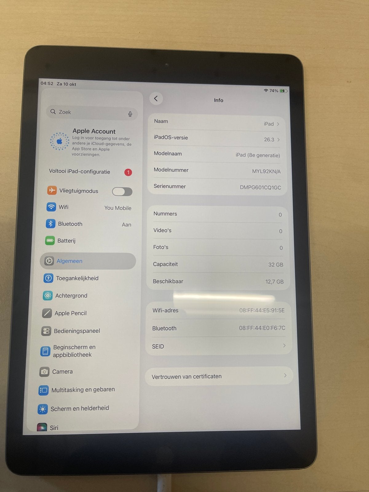 Apple iPad (8e generatie) 32GB Wi-Fi - Zo goed als nieuw, Computers en Software, 10 inch, 32 GB, Apple, Apple iPad