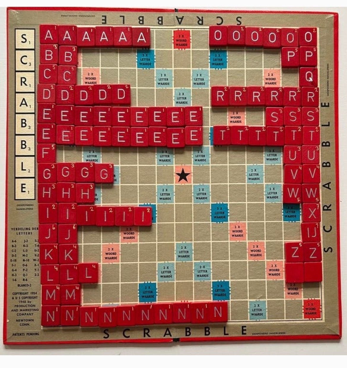 COMPLEET Scrabble Origineel Spel RODE Letters hout €12,50, Drie of vier spelers, Ophalen of Verzenden, Gebruikt