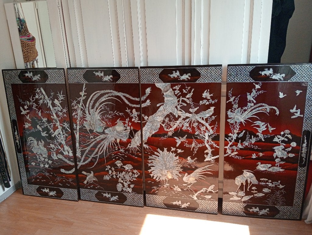 Aziatische lakwerk wandpanelen, Ophalen, Zo goed als nieuw, Schilderij, 75 – 100