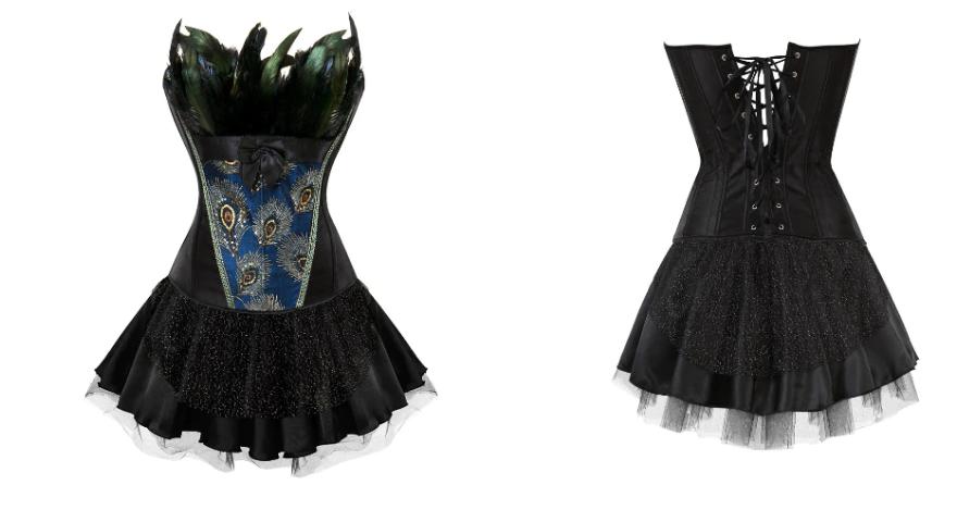 Zwarte veren korset jurk bustier dames vrouwen burlesque, Kleding | Dames, Carnavalskleding en Feestkleding, Maat 38/40 (M), Verzenden