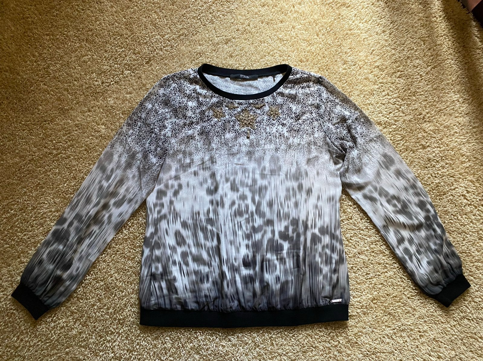 Guess mooie luxe blouse /top met strass zwart/wit mt. L, Zwart, Maat 42/44 (L), Ophalen of Verzenden, Zo goed als nieuw