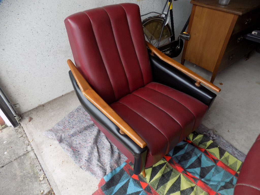Stoelen set jaren 50 60 rood zwart royaal mooie vormgeving, Verzamelen, Retro, Ophalen, Huis en Inrichting