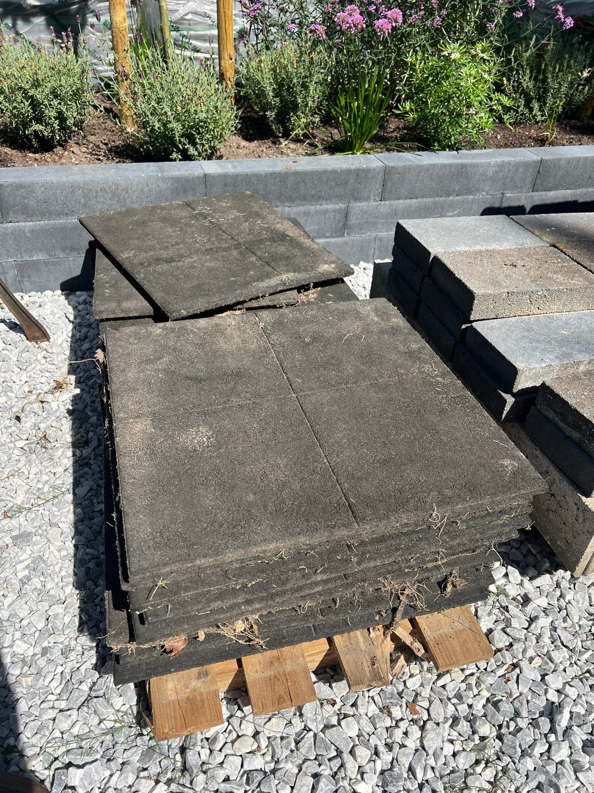 Rubber tegels 59x59x3 cm - 19 stuks (incl. 2 halve), Tuin en Terras, Ophalen, Gebruikt, Overige typen, Rubber
