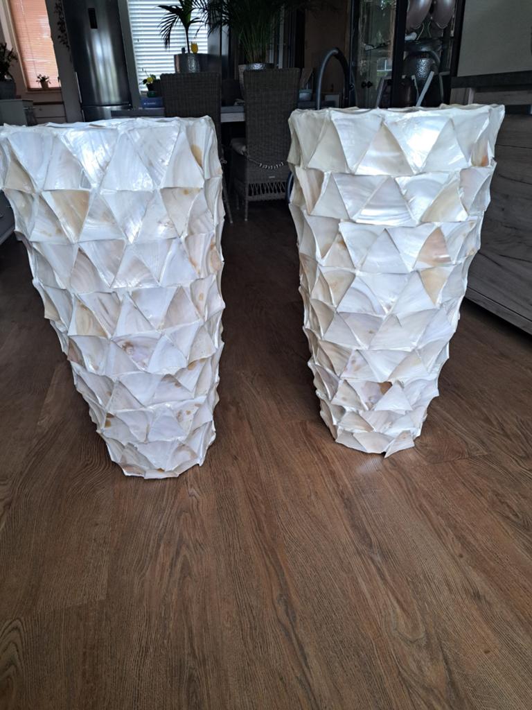 Prachtige schelpenvazen 80H x 40 br Mother of Pearl, Ophalen, Overige kleuren, 75 cm of meer, Glas
