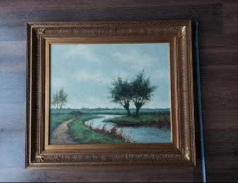 Groot schilderij van landschap gesigneerd door L.vd Pol, Ophalen, Doek, Gesigneerd, Landschap