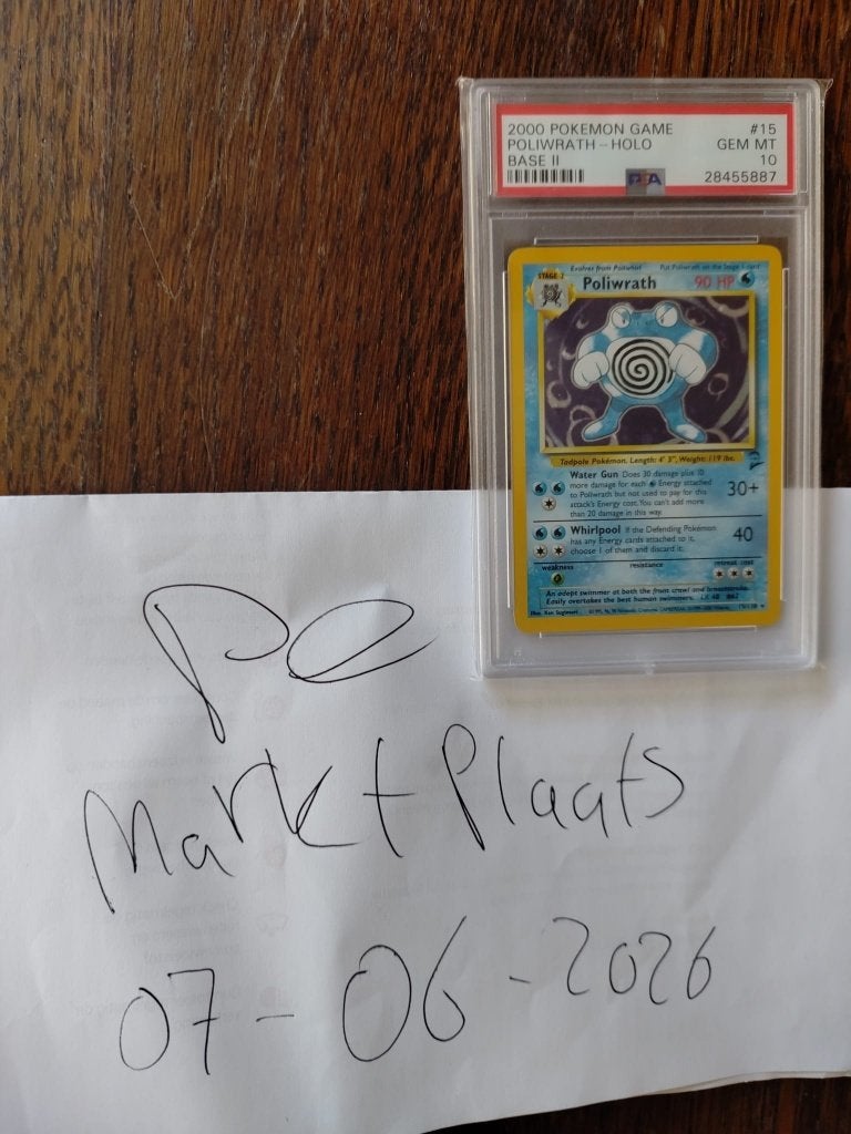 Pokemon kaart 2000 Poliwrath #15 Pokemon Base Set 2 PSA 10, Ophalen of Verzenden, Nieuw, Losse kaart, Foil
