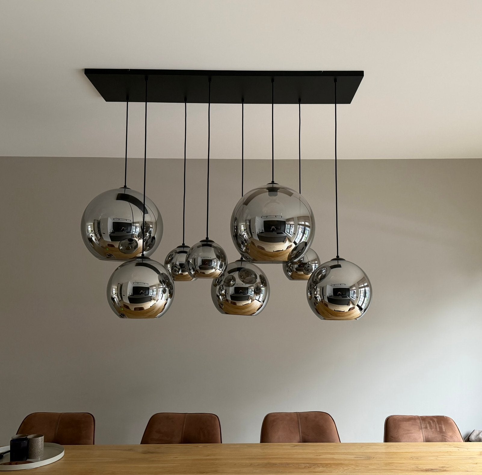 Hanglamp smoke bollen 8-lichts in nieuw staat, Ophalen, Zo goed als nieuw