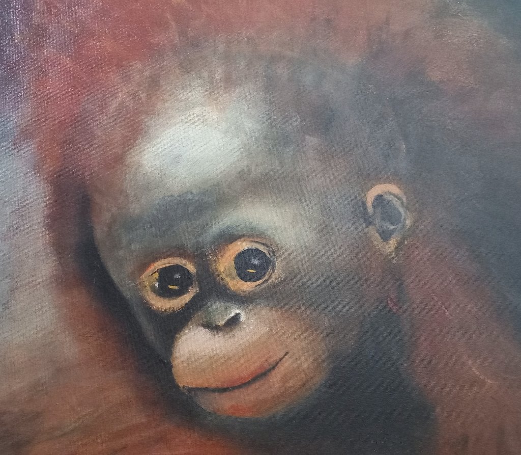 Orang-oetan met jong schilderij dieren apen @DOC61, Antiek en Kunst, Kunst | Schilderijen | Klassiek, Ophalen, Origineel werk