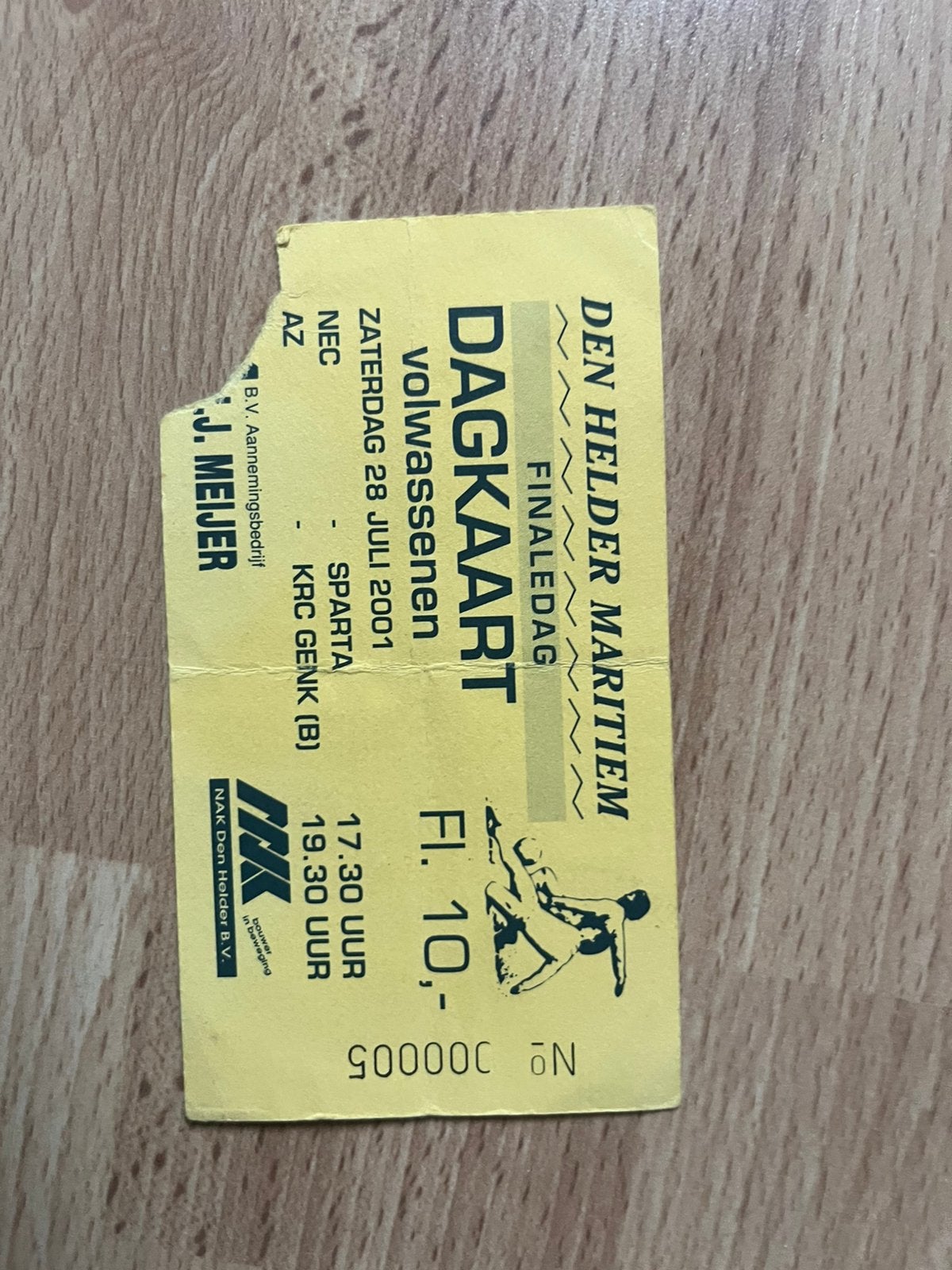DAGKAART FINALEDAG MARITIEME TOERNOOI 2001 NEC/SPARTA, Ophalen of Verzenden, Gebruikt, Overige binnenlandse clubs, Overige typen