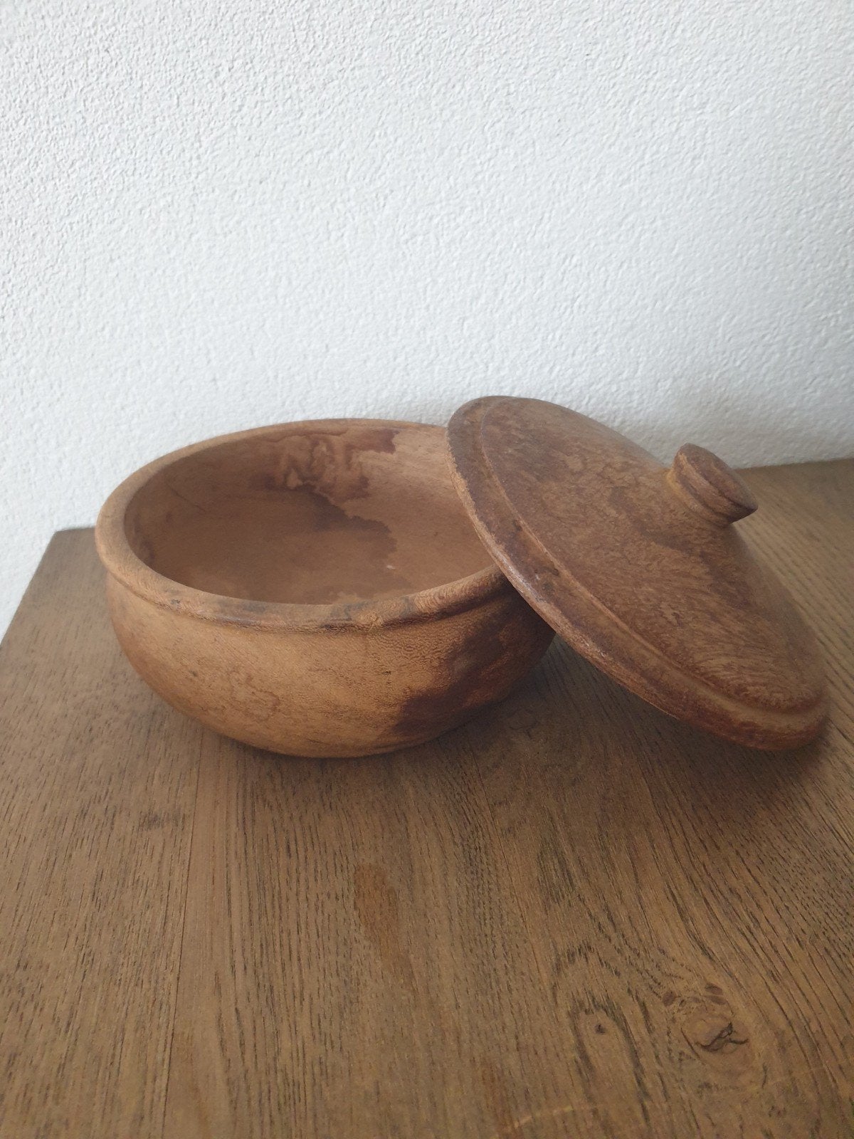 Houten schaal met deksel, Ophalen, Rond, Hout