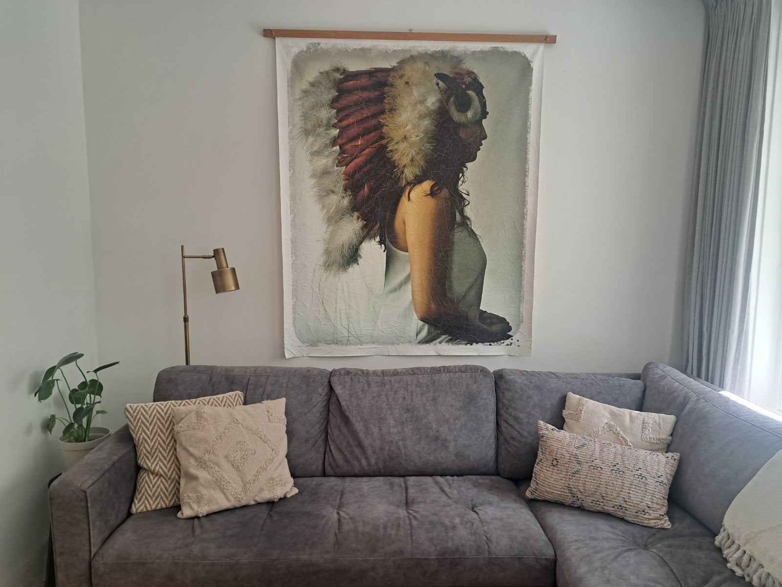 Groot wandkleed met indianen hoofdtooi print, Huis en Inrichting, Ophalen, Gebruikt, Meerkleurig, Wandkleed