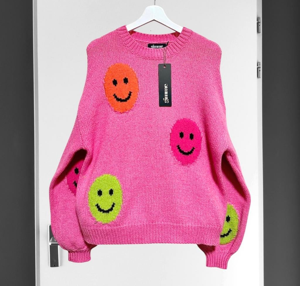 Gimme - Trui roze smiley print  L/XL, Verzenden, Nieuw, Maat 42/44 (L), Roze