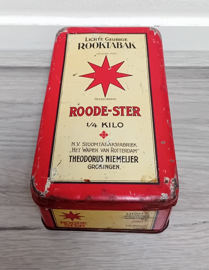 vintage metalen tabaksblik voor Roode-Ster Rooktabak, Verzenden, Gebruikt, Overige