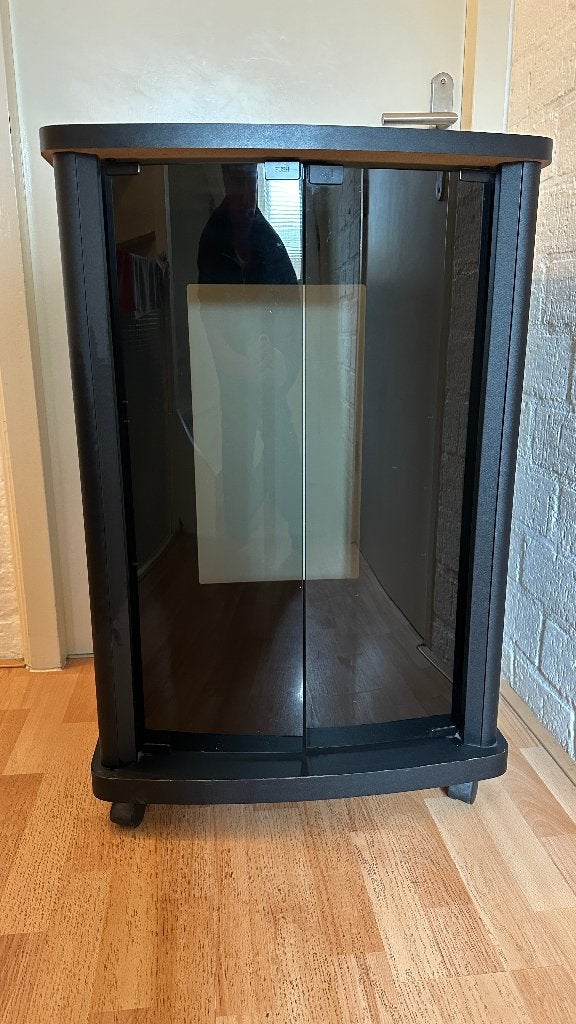 Vintage audio-/hifi meubel met glazen deurtjes, Ophalen