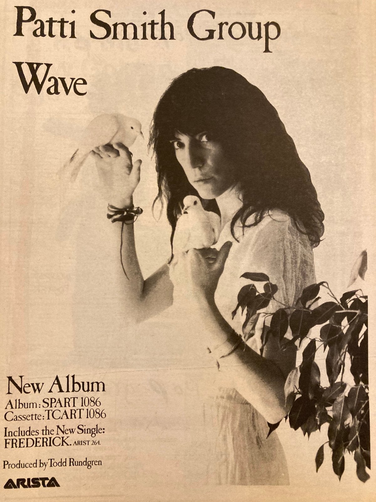 Paginagrote A3 advertentie PATTI SMITH Wave release, Cd's en Dvd's, Ophalen of Verzenden, Gebruikt