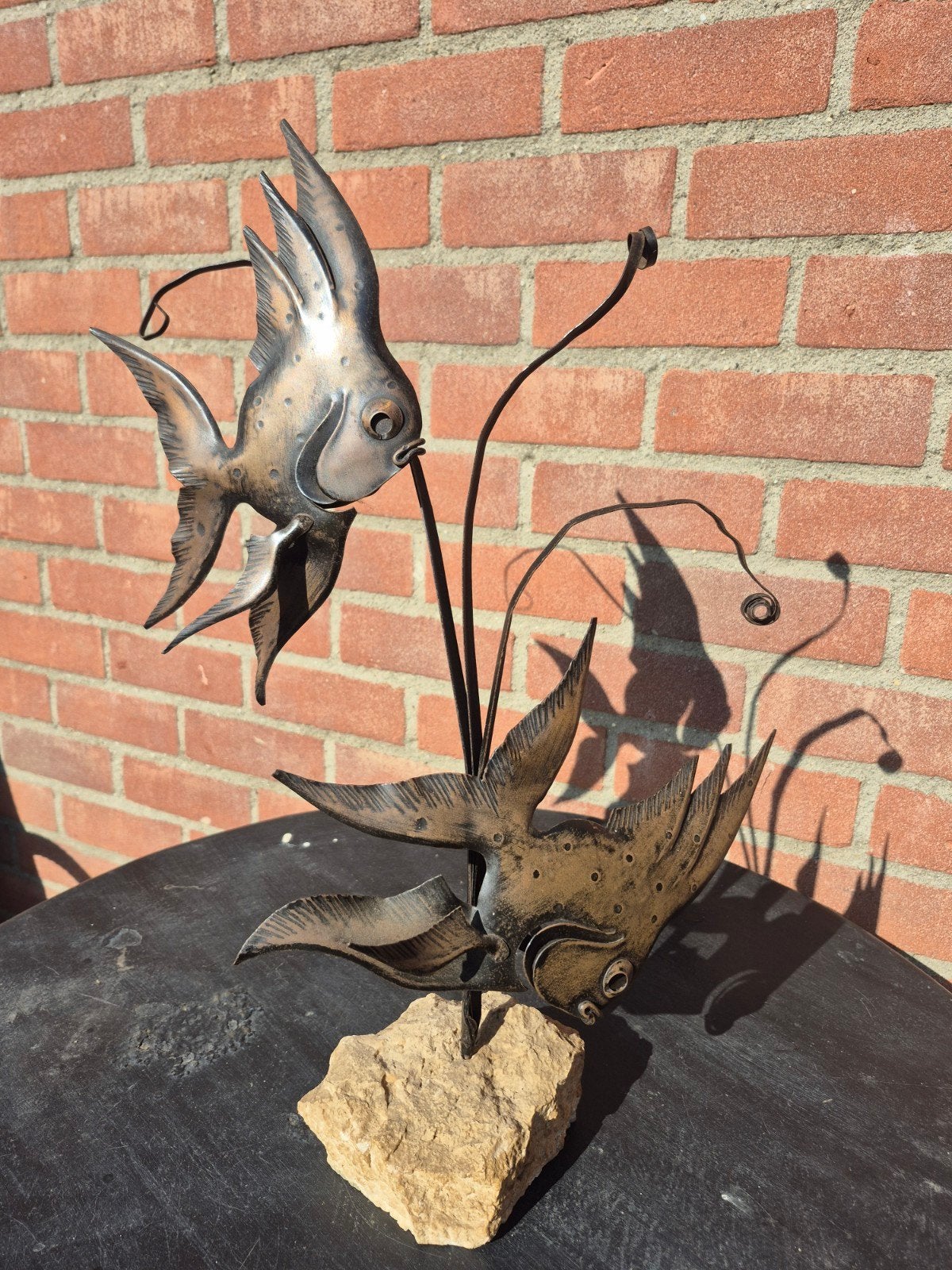 Vintage jaren 60/70 Mid-Century Modern vissen sculptuur, Ophalen of Verzenden, Op sokkel, Zeeleven, Beeld