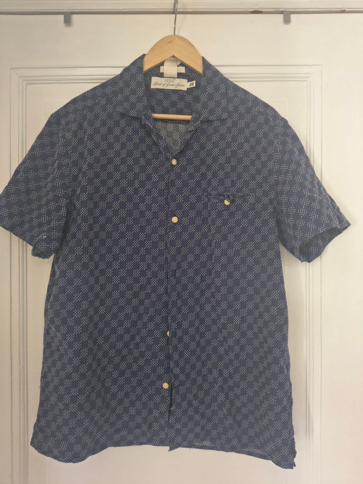Mooi blauw H&M L.O.G.G. overhemd met korte mouwen, H&M L.O.G.G., Blauw, Zo goed als nieuw, Halswijdte 39/40 (M)