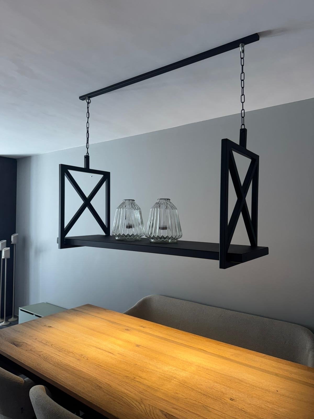 Moderne Eetkamer Hanglamp 140cm met Plank en Spots, Ophalen, Modern, industrieel, Overige fittingen, Zo goed als nieuw