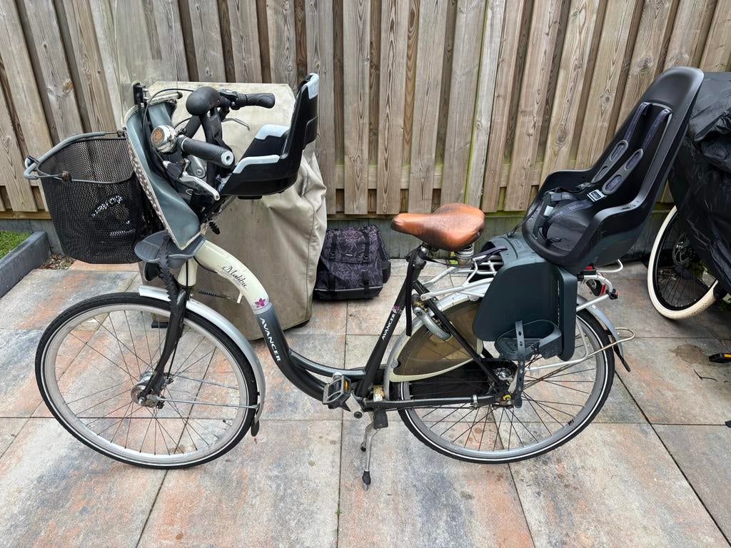 Avancer Malibu Damesfiets met kinderzitjes en mand, Overige merken, Gebruikt, Velgrem, Versnellingen