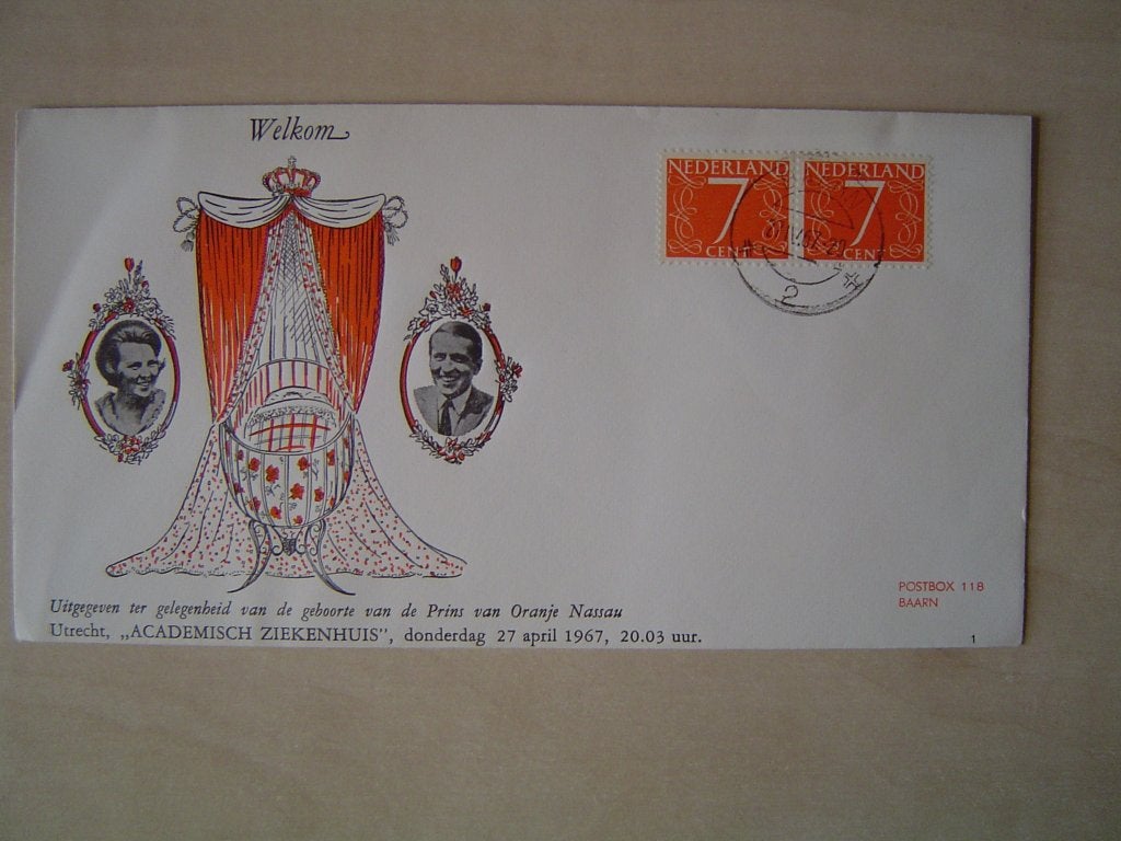 FDC Geboorte Willem-Alexander 27-4-1967, Postzegels en Munten, Postzegels | Eerstedagenveloppen, Verzenden, Onbeschreven, Nederland