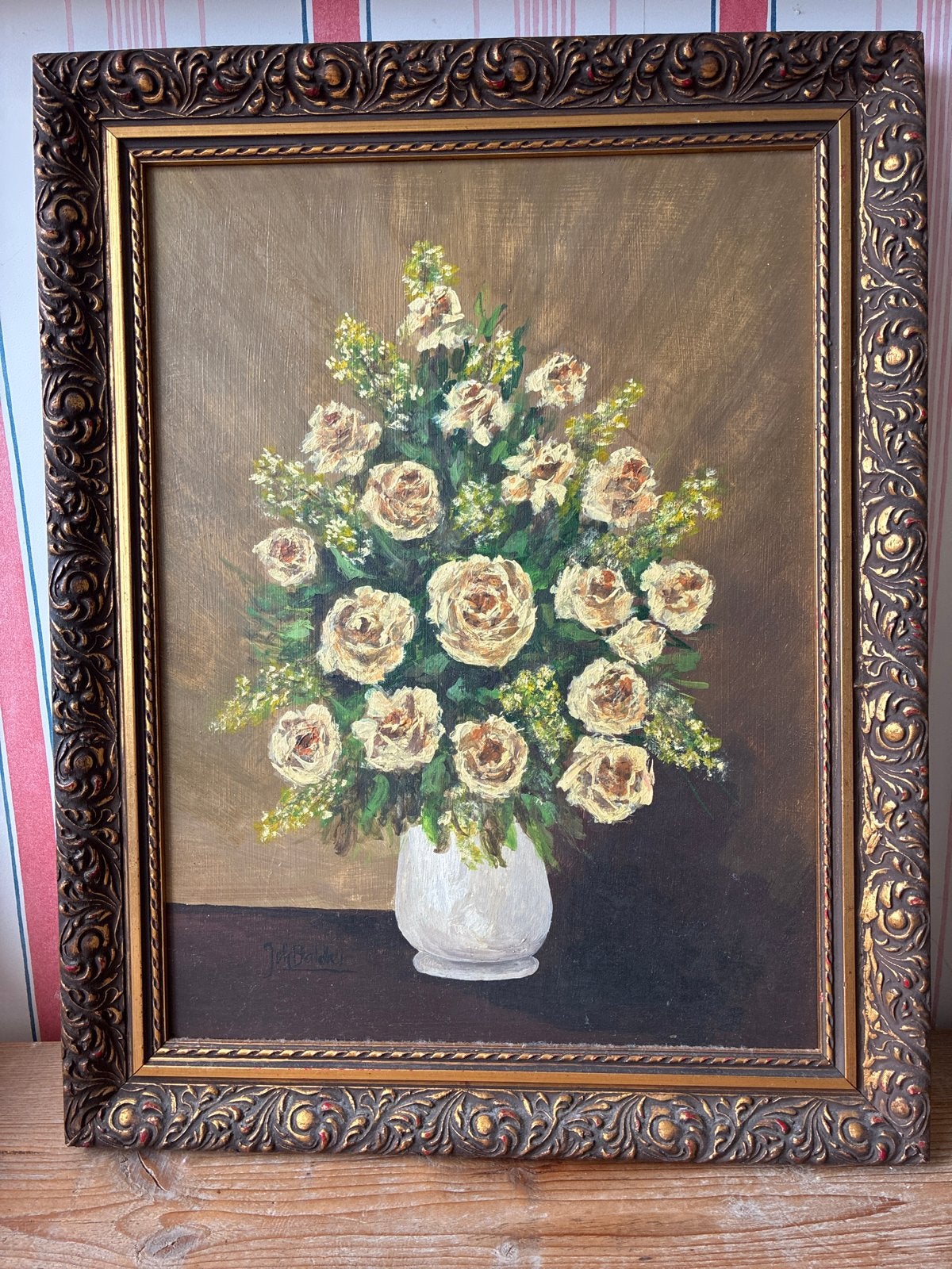 Olieverfschilderij Gele Bloemen joh. Balder Prachtige Lijst, Antiek en Kunst, Kunst | Schilderijen | Klassiek, Ophalen, Bijzondere lijst