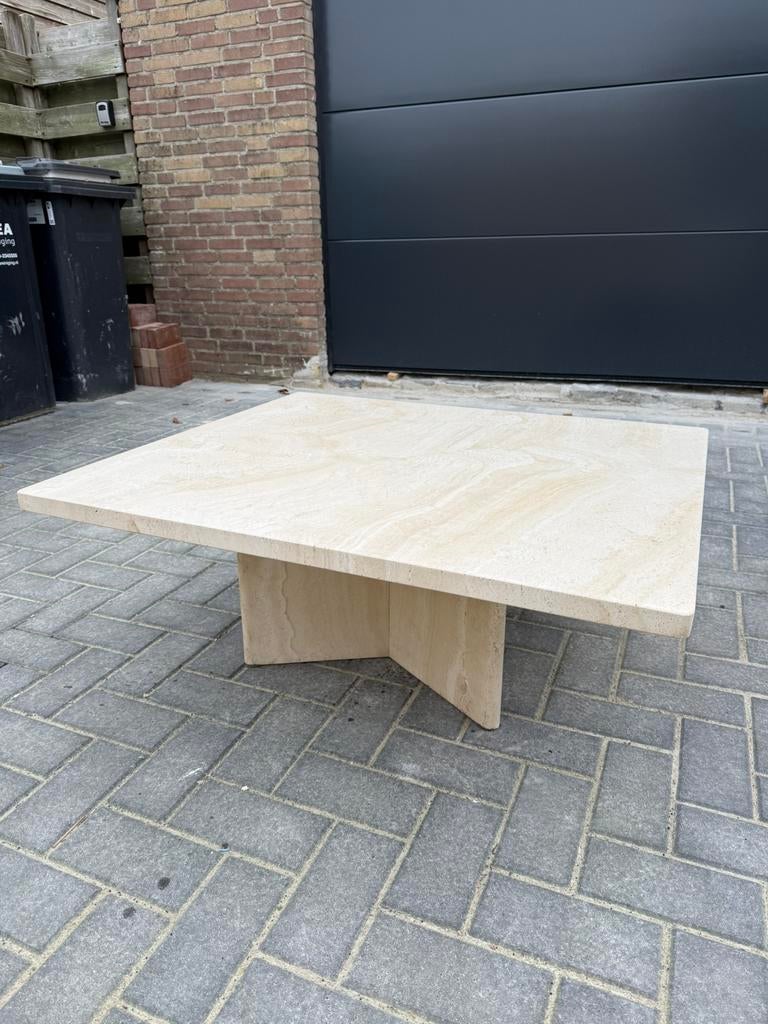 Echt marmeren travertin salontafel japandi, Tuin en Terras, Ophalen, Zo goed als nieuw, Rechthoekig, Overige materialen