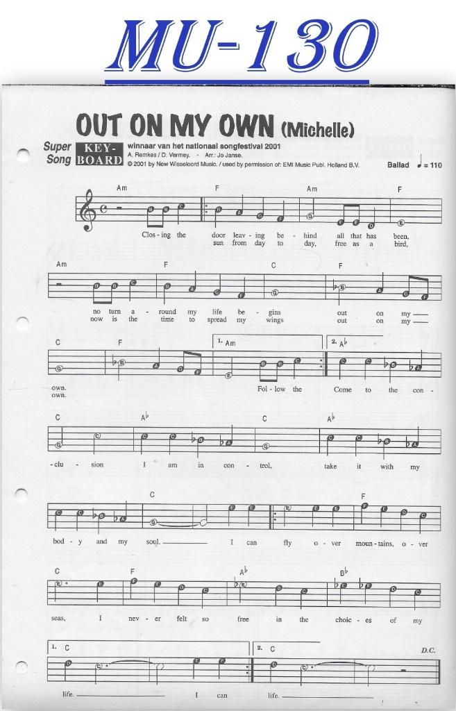 Muz130 Bladmuziek Super song: Out On My Own ( Michelle ), Gebruikt, Ophalen of Verzenden, Keyboard, Artiest of Componist