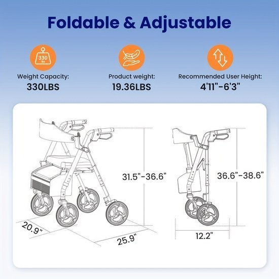 Rollator – Wandelwagen – Looprek – Mobiliteitshulpmiddel, Corvance B.V., Verzenden, Nieuw, Corvancebol@gmail.com