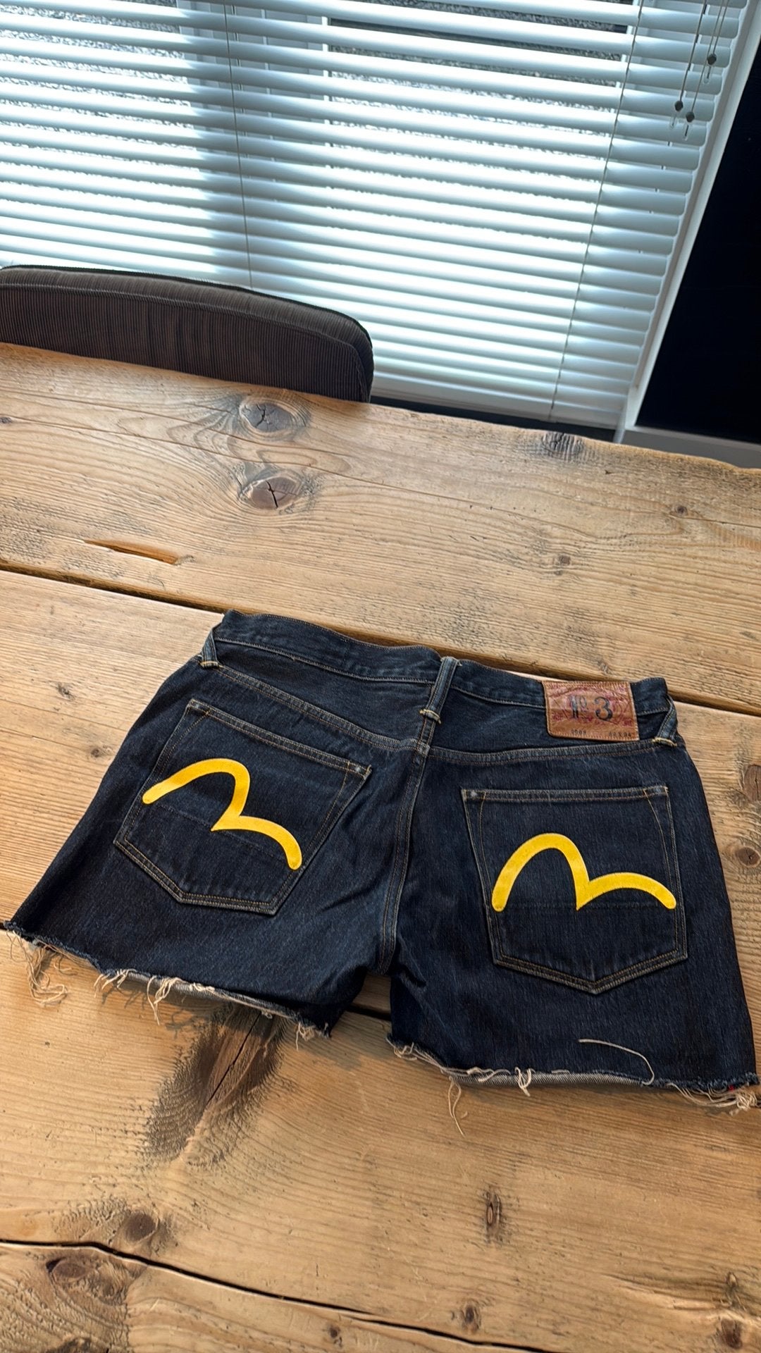 Evisu selvedge short, Ophalen of Verzenden, Zo goed als nieuw, Blauw, W32 (confectie 46) of kleiner