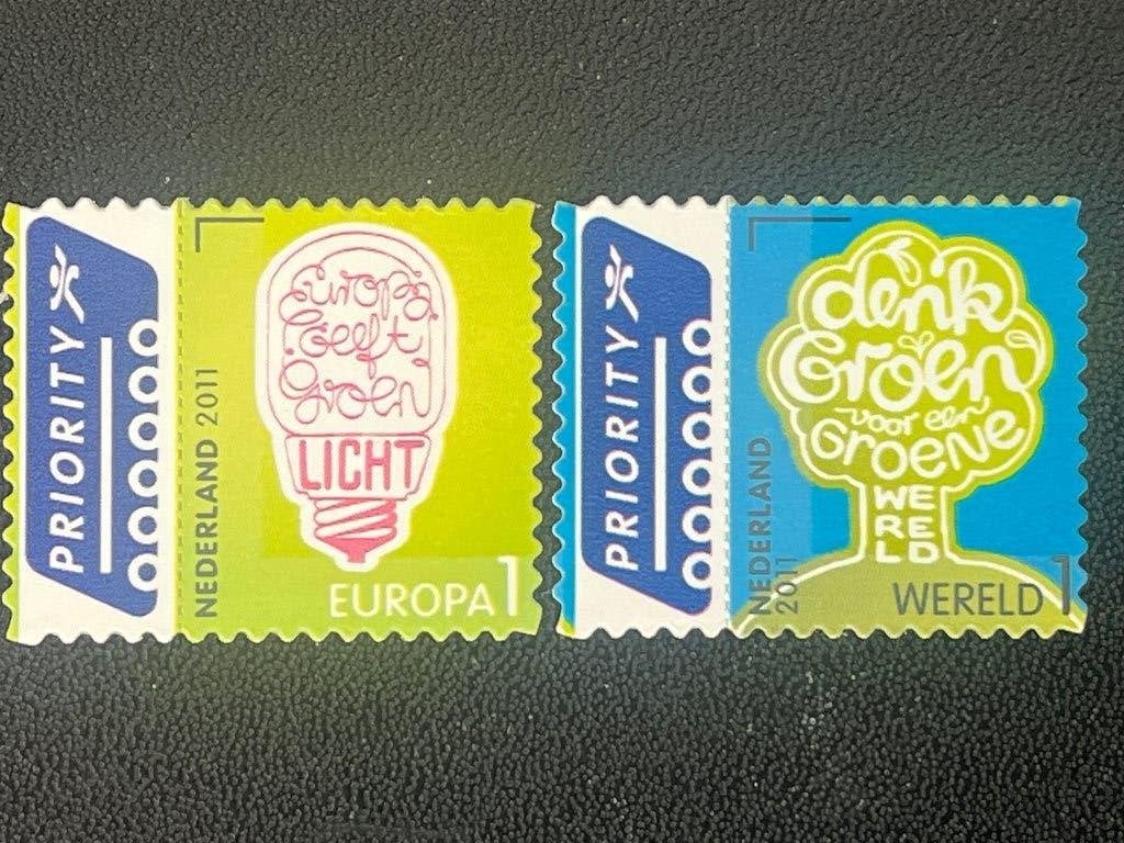 Gestanste zegels NVPH 2866-2867 met groene en blauwe balk, Verzenden, Na 1940, Postfris