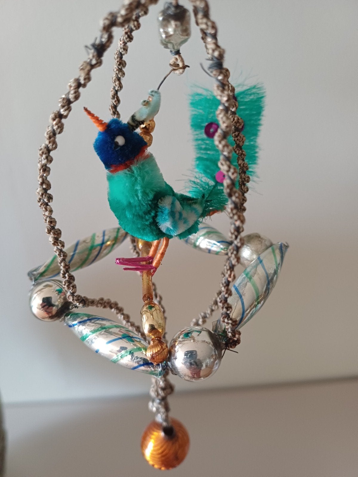 oude kerstbal van glas vogelkooi gablonzer, Diversen, Kerst, Ophalen of Verzenden