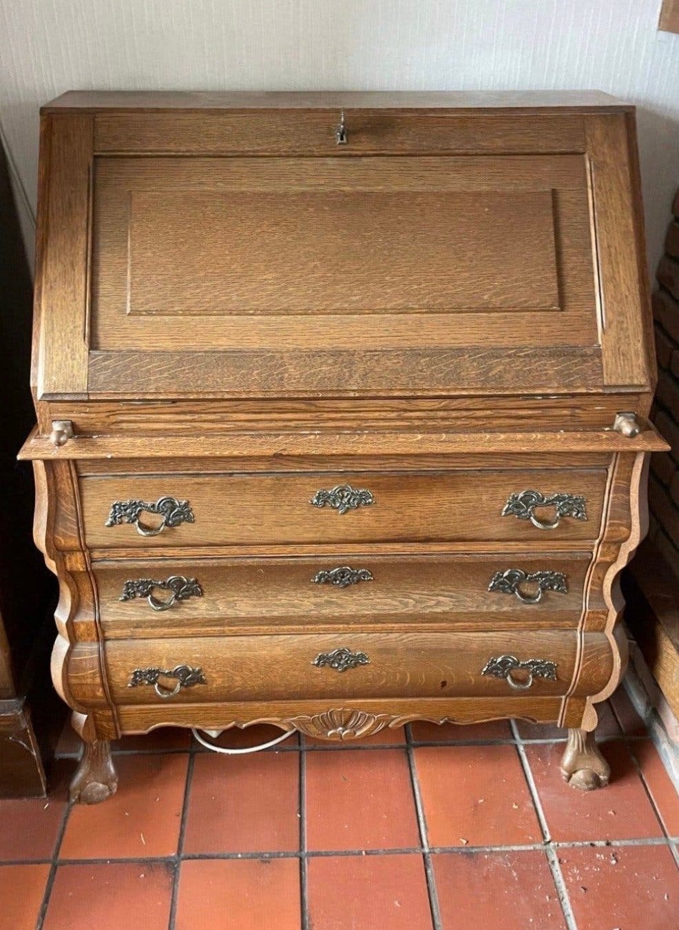 Prachtig Antiek Bureau Kastje met Sleutel - Hout, Antiek en Kunst, Ophalen of Verzenden