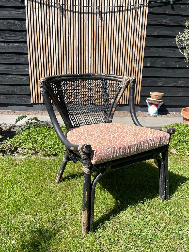 Zwarte rotan stoel - zit heerlijk, Huis en Inrichting, Stoelen, Ophalen, Gebruikt, Zwart, Riet of Rotan