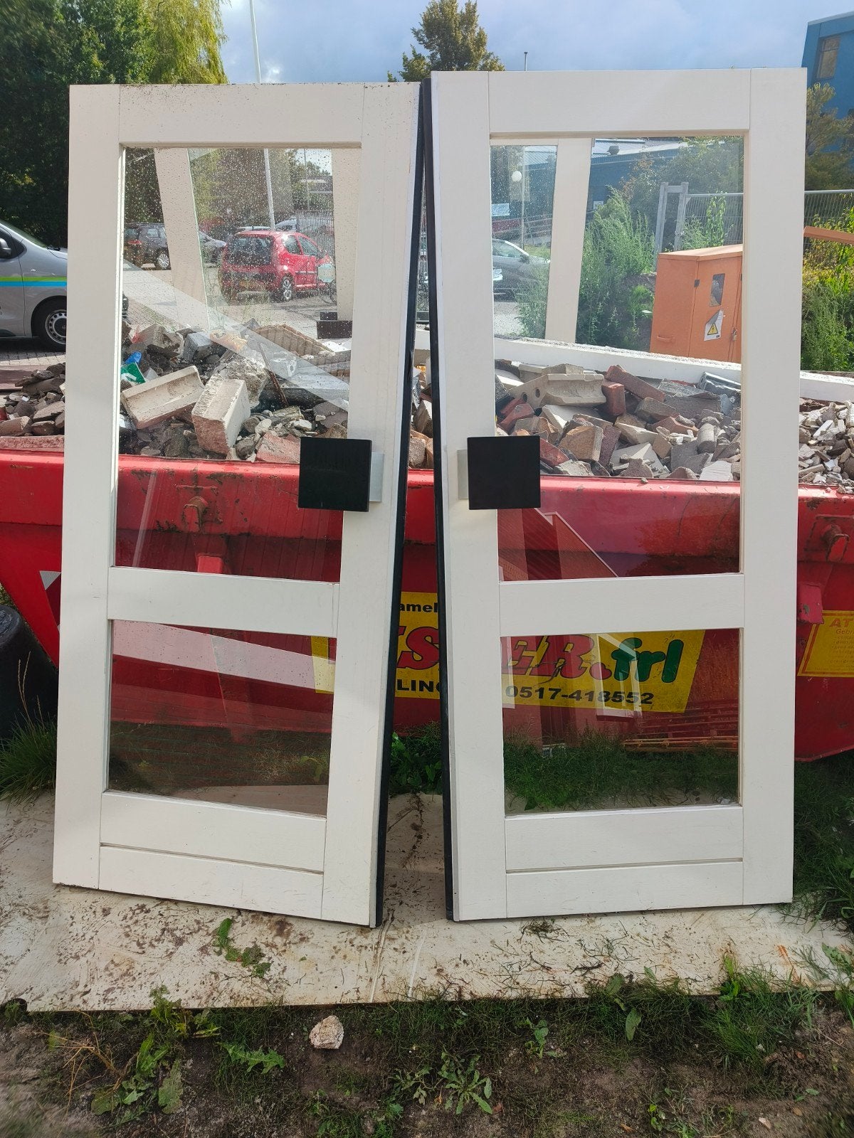 Dubbel stel klapdeuren met Dorma systeem, Doe-het-zelf en Verbouw, Gebruikt, Deurkozijn, 150 tot 225 cm, Inclusief glas