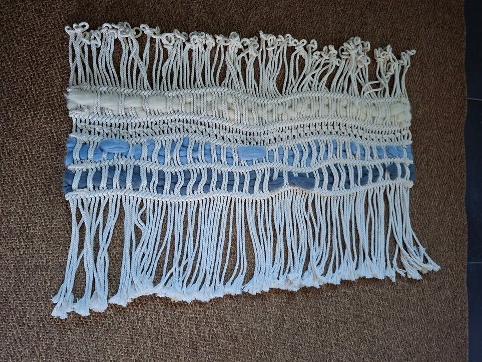 wanddoek macramé wanddecoratie blauw, 110 cm, Boho, 80 cm, Ophalen of Verzenden
